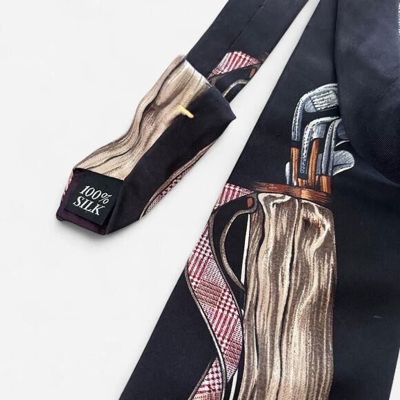 vintage silk golf themed printed tie - Picture 6 of 6